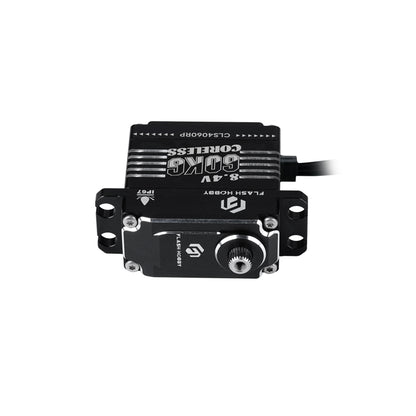 Flashhobby CLS4060RP digital coreless servo with metal case, mounting tabs, and output spline gear