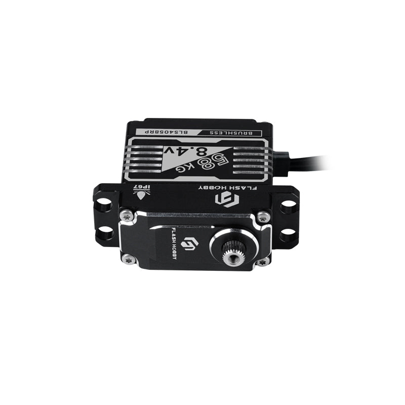 Flashhobby BLS4058RP Servo, Flashhobby BLS4058RP brushless RC servo with metal case, mounting tabs, and 58kg 8.4V label