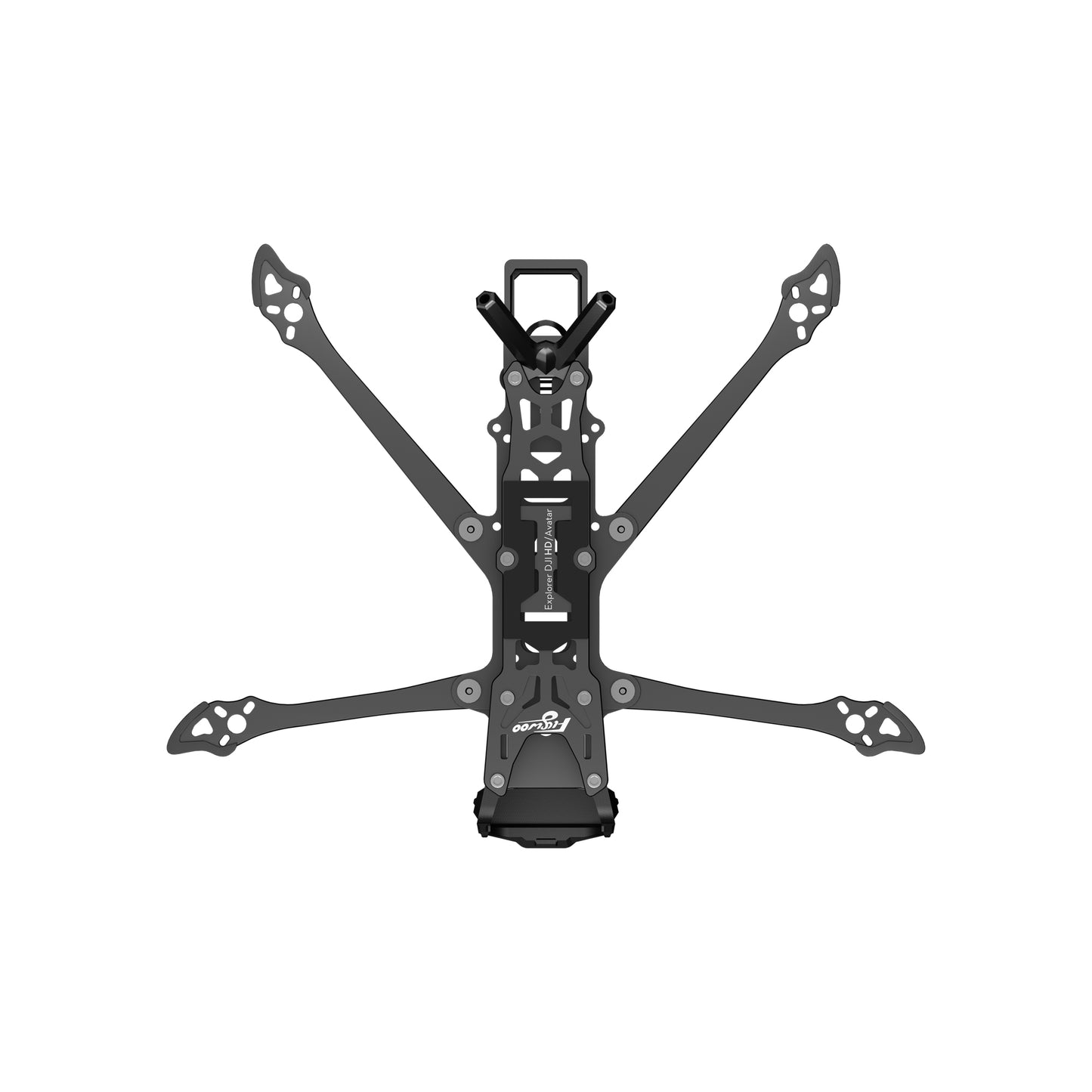 Top view of Flywoo Explorer LR4 quadcopter frame kit with carbon fiber arms and central mounting plate for DJI air units
