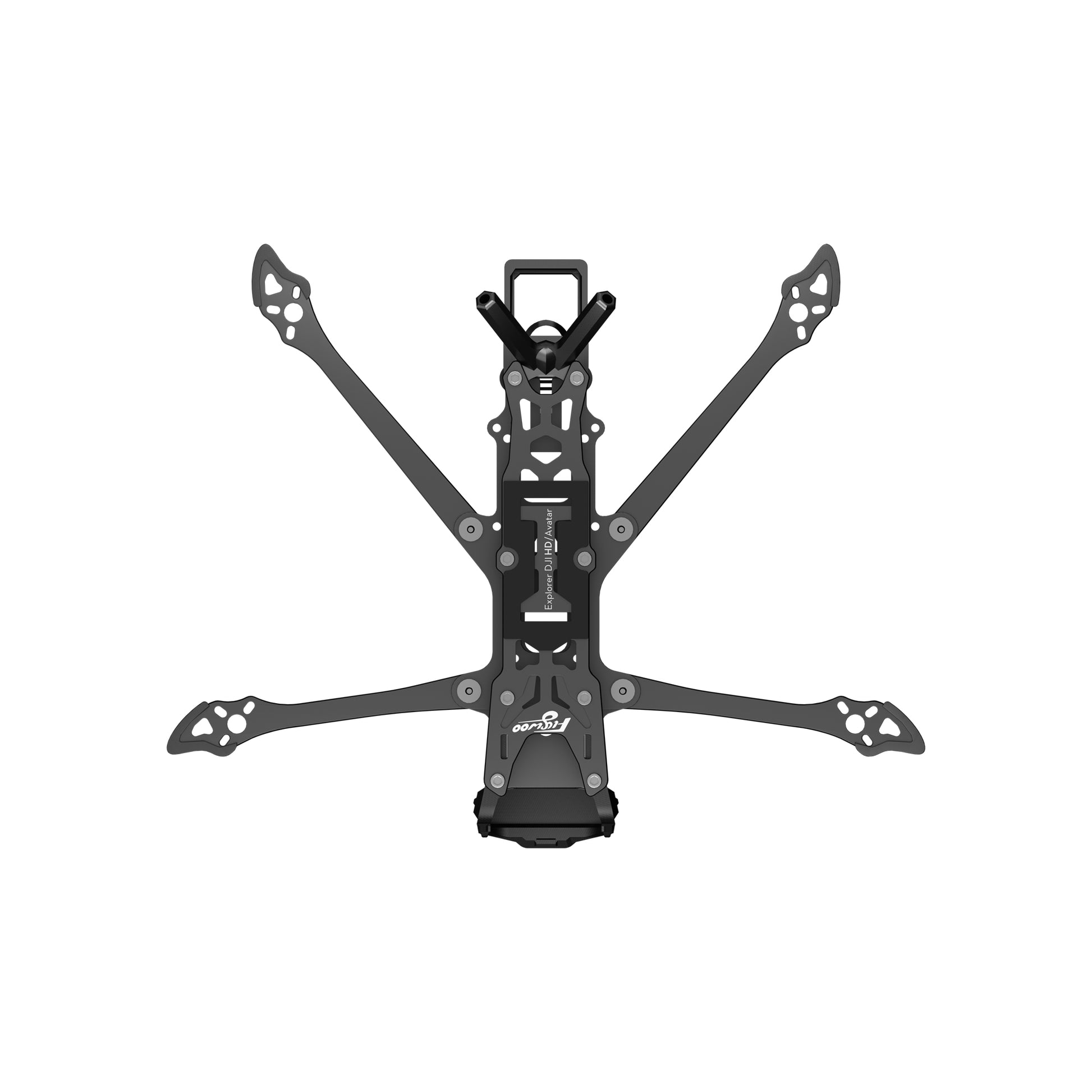 Top view of Flywoo Explorer LR4 quadcopter frame kit with carbon fiber arms and central mounting plate for DJI air units