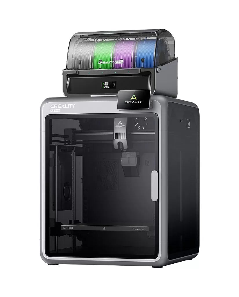 Creality K2 Pro Combo 3D Printer angled view showing enclosed build chamber and top CFS filament unit