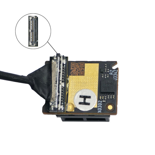 Flywoo O4 Lite Lens-Coaxial Connector, Close-up of Flywoo O4 Lite lens coaxial connector board with attached cable and fine-pitch plug connector