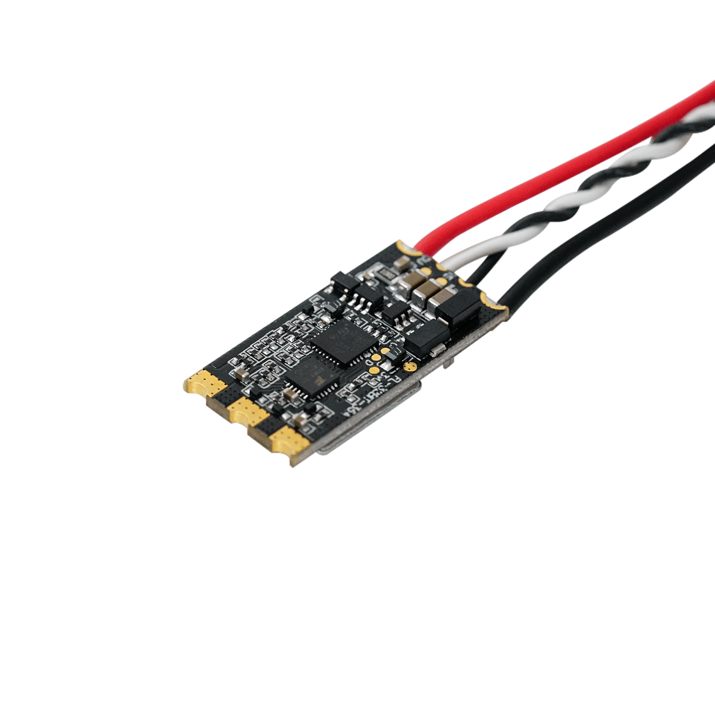 Flashhobby AM35 35A ESC board with pre-soldered red, black, and twisted signal wires and gold solder pads