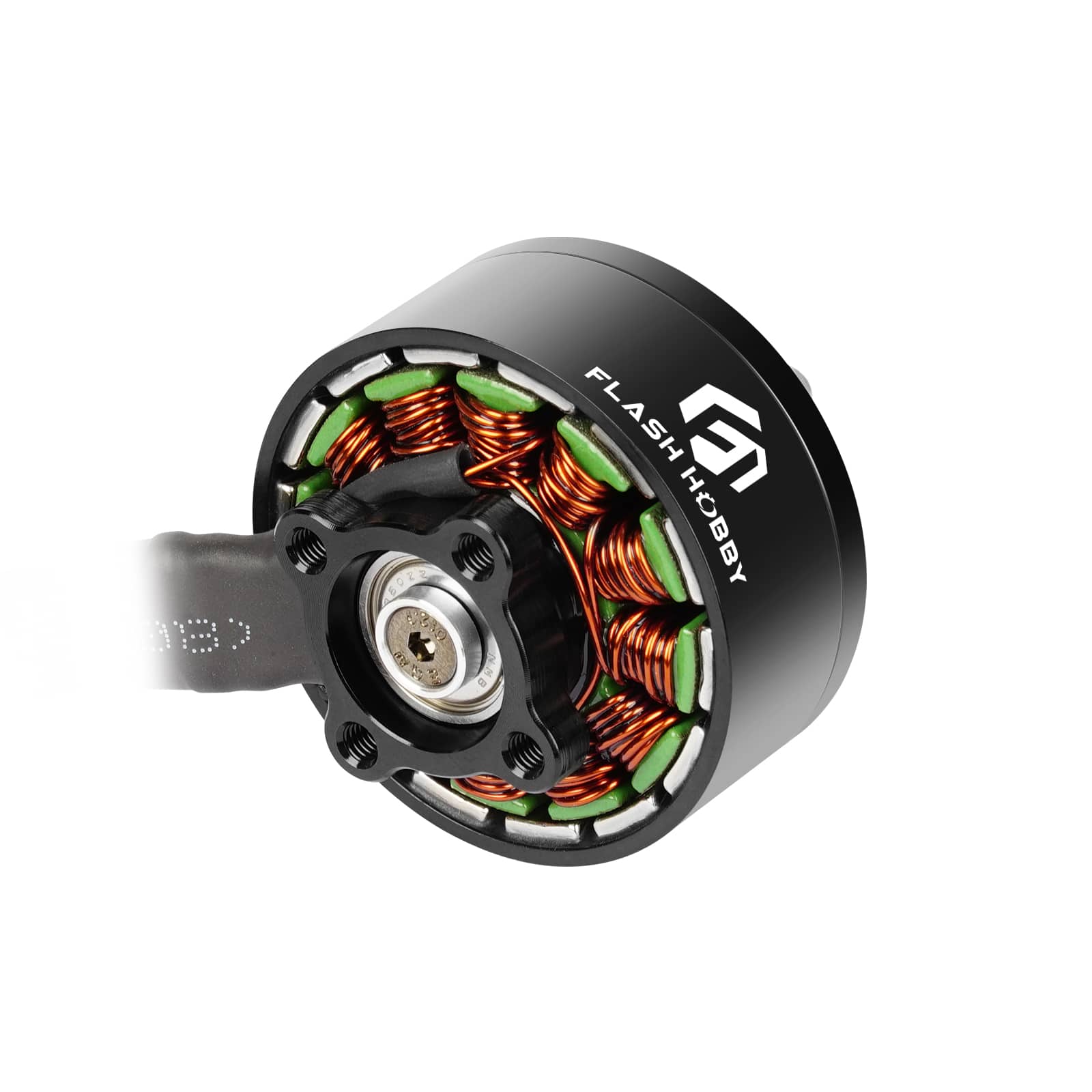 Flashhobby A3210 800KV brushless motor close-up with copper windings, threaded mount holes, and black housing