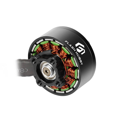 Flashhobby A3210 800KV brushless motor close-up with copper windings, threaded mount holes, and black housing