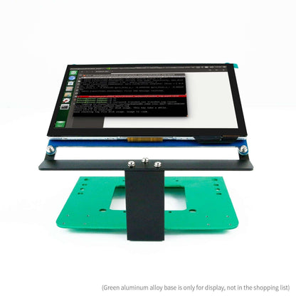 Front view of mounted 7-inch display on metal bracket stand, centered upright support plate