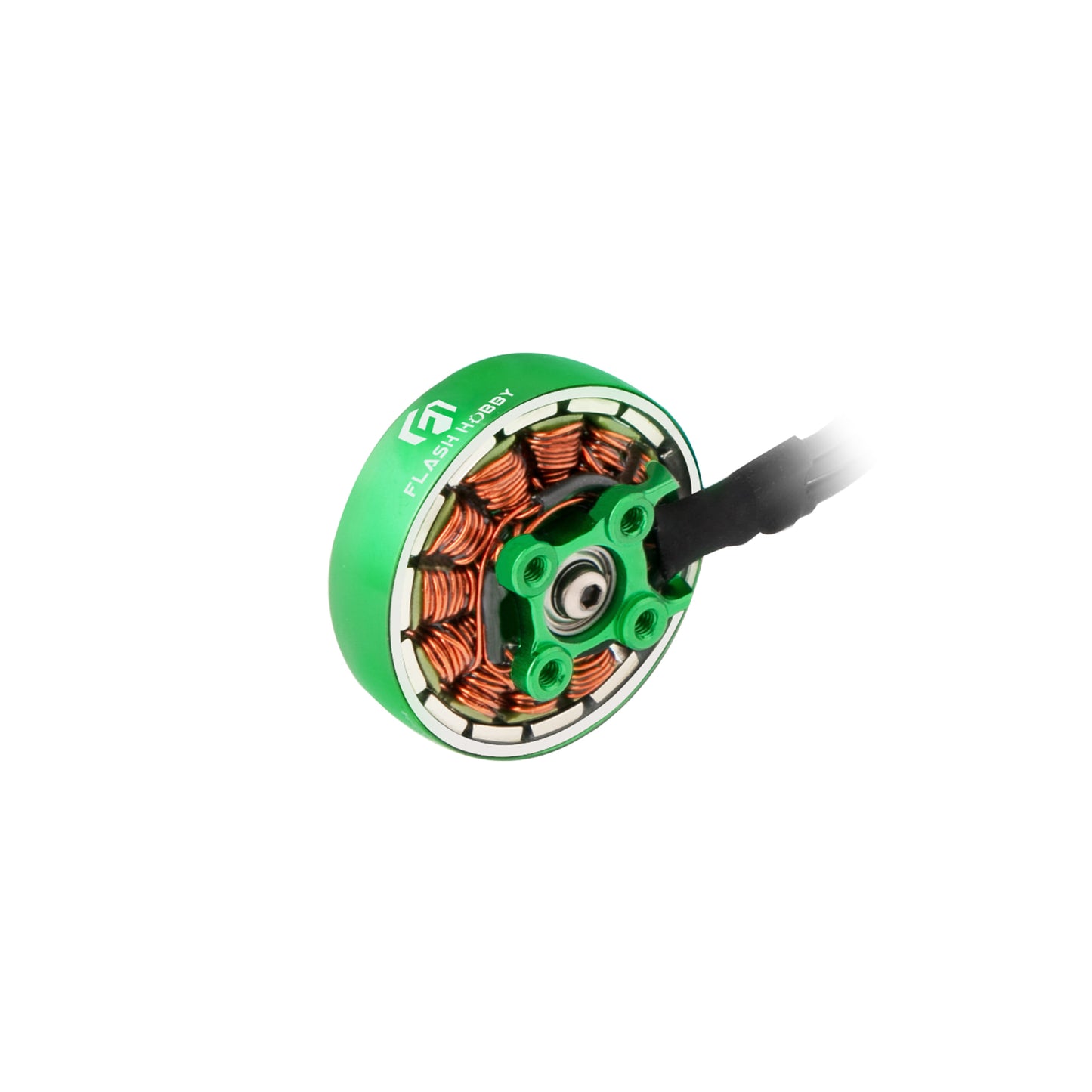 Flashhobby K2303 1750KV brushless motor with green bell, exposed copper windings, and front mounting holes