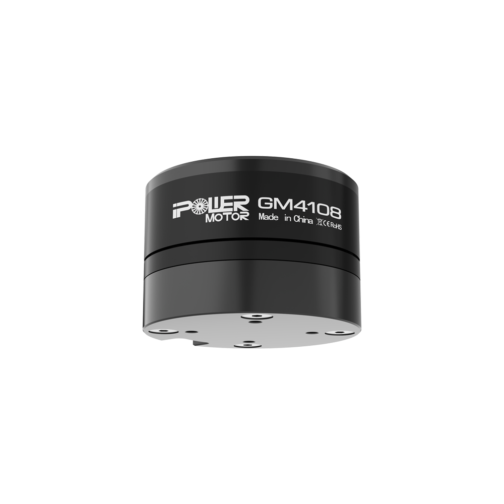 iFlight GM4108H-120T Gimbal Motor, iFlight GM4108 gimbal motor in black cylindrical housing with labeled body and multi-hole mounting base
