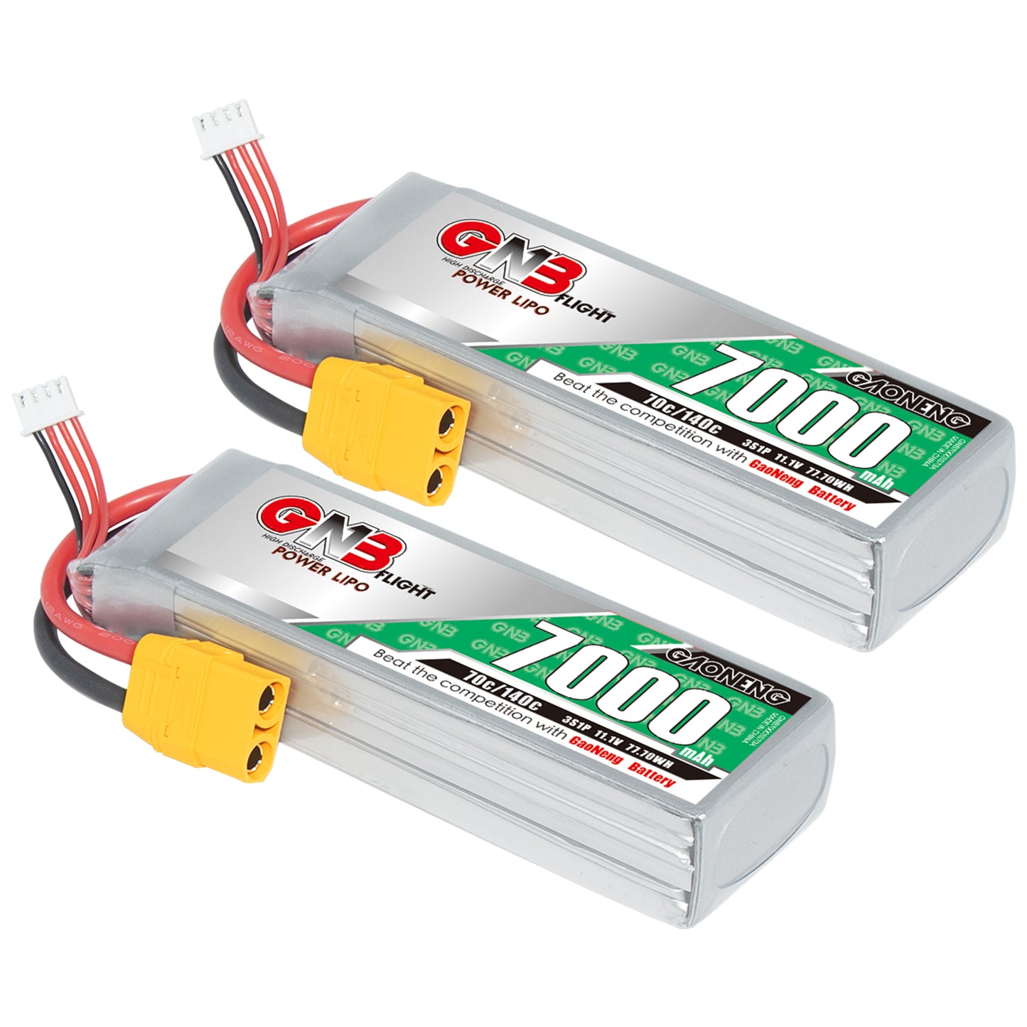 Two GAONENG 7000mAh 3S LiPo batteries with yellow XT90 connectors and balance leads