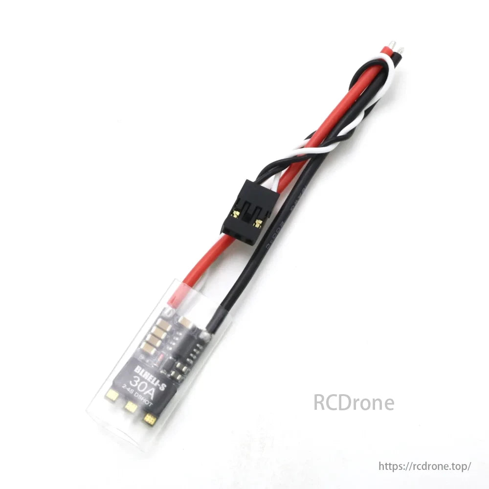 30A 20A BLHeli_S ESC, Key features include LiPo voltage, continuous current, firmware, bootloader, MCU, MOSFETs, drive chip, protection, and BEC, with benefits for multirotors and fixed-wing aircraft.