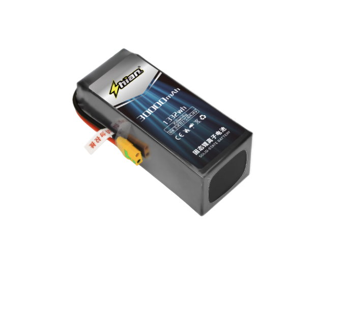 High-density solid-state lithium battery, 6S/12S/14S, 30000mAh, 10C, 350Wh/kg, designed for heavy-lift UAV drones.