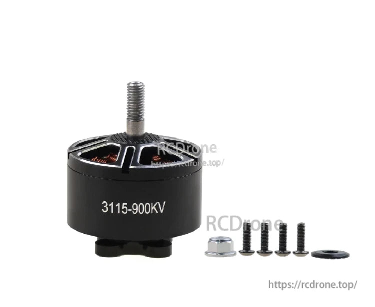 3115 Brushless Motor, A 3115-900KV brushless motor designed for 6S systems with an M5 shaft, suitable for 10-inch long-range FPV drones; includes screws and nut.