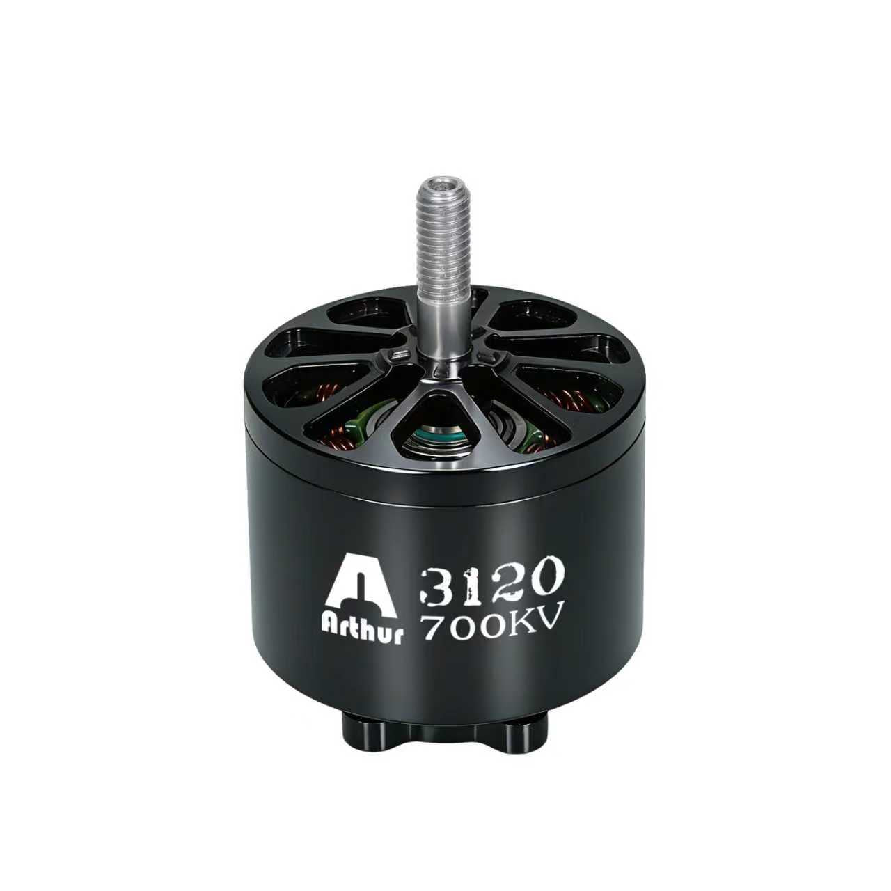 Flashhobby A3120 700KV brushless motor with black housing, vented top and threaded output shaft