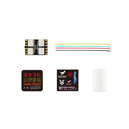 Package contents: mini LED controller board, color signal wires, stickers, and clear heat-shrink tube