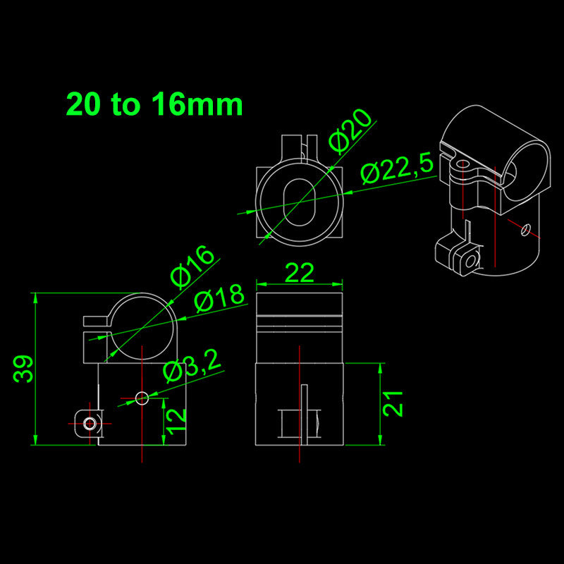 RJXHOBBY Landing Gear Tee Tripod 16/18/20/20 to 16mm Carbon Fiber Tube Connector For Agriculture Drone UAV