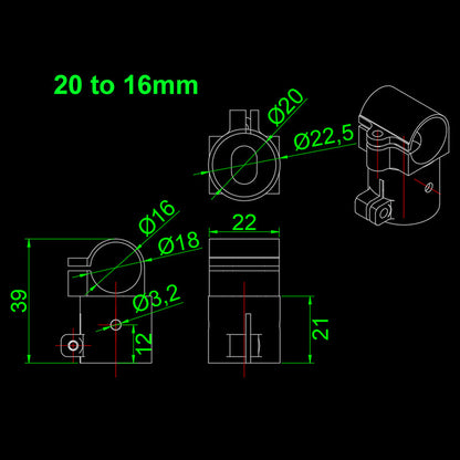 RJXHOBBY Landing Gear Tee Tripod 16/18/20/20 to 16mm Carbon Fiber Tube Connector For Agriculture Drone UAV