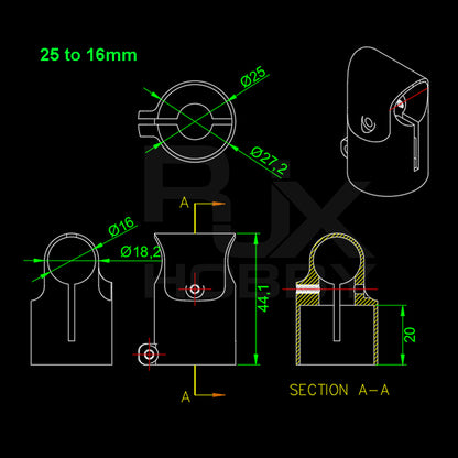 RJXHOBBY 25 to16mm /20 to16mm /16 to 10mm tee tripod landing gear tube clip for quadcopter multicopter