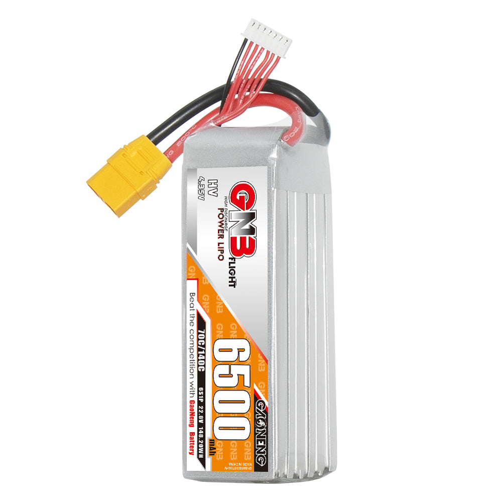 GAONENG GNB HV 6S 22.8V 6500mAh LiHV LiPo battery with XT90 plug and balance lead, front view