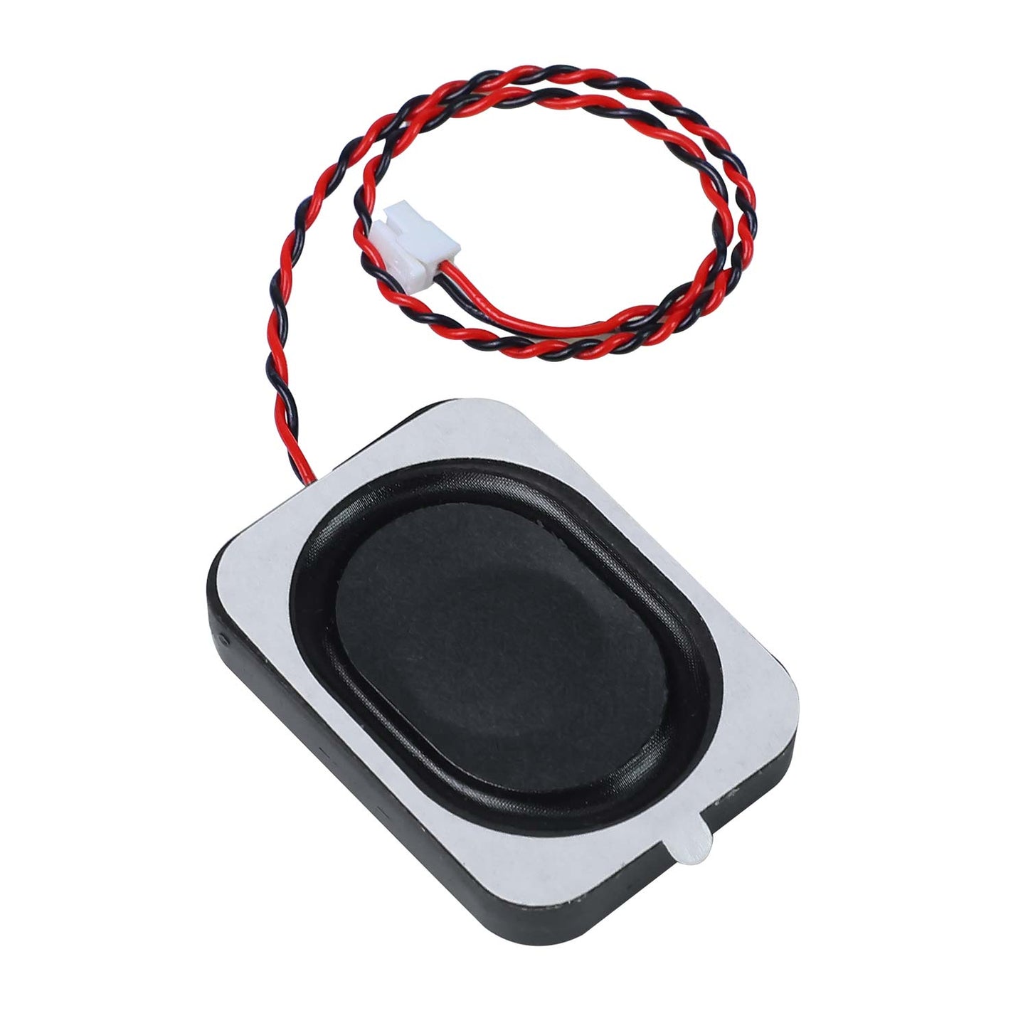 3525 micro speaker front view with oval diaphragm, twisted red-black wire and 2-pin connector
