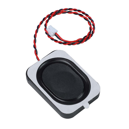 3525 micro speaker front view with oval diaphragm, twisted red-black wire and 2-pin connector