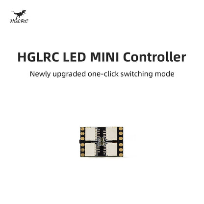 HGLRC LED MINI controller board shown under title graphic, upgraded one-click switching mode