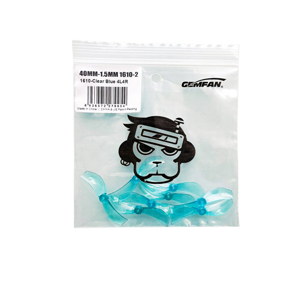 Gemfan 40mm 1610-2 2-Blade Propeller, Gemfan 40mm 1610-2 clear blue 2-blade micro drone propellers in zip bag (4L4R set)