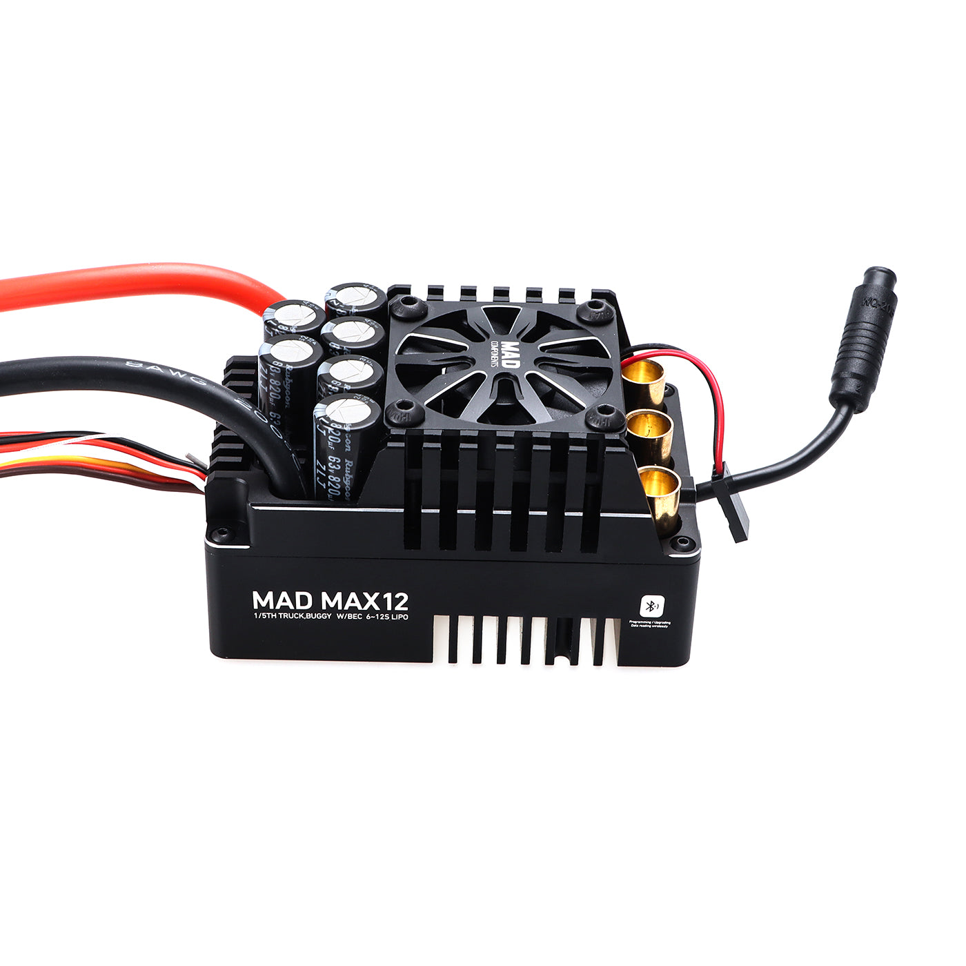 MAD MAX12 250A HV 6-12S Brushless Sensored ESC, MAD MAX12 brushless sensored ESC with cooling fan, large capacitors, heavy-gauge power leads and bullet connectors