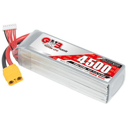 GAONENG GNB 6S 22.2V 4500mAh 110C LiPo Battery angled product view with XT90 connector and balance lead