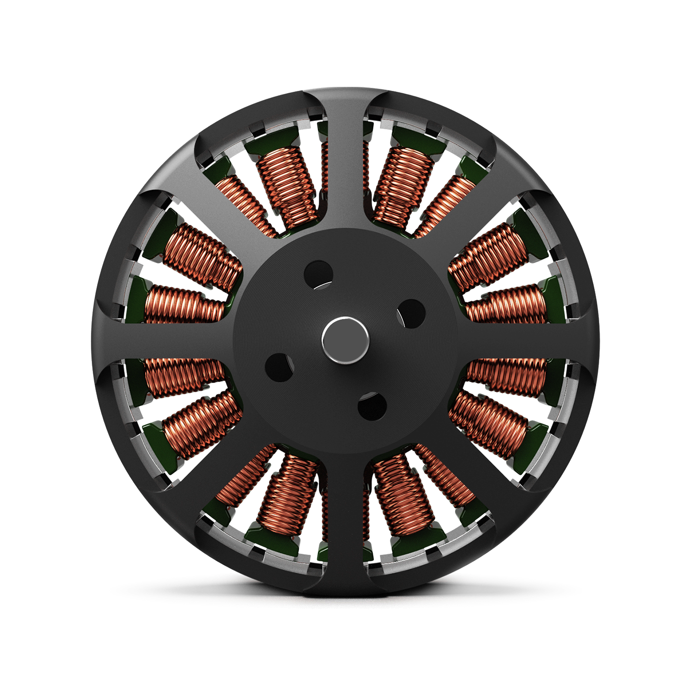 Top view of MAD 4008 EEE drone motor showing black rotor plate and exposed copper windings