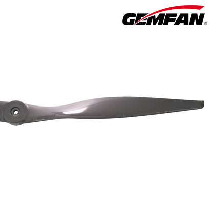Close-up of Gemfan VORTEX propeller blade and hub with Gemfan logo on white background