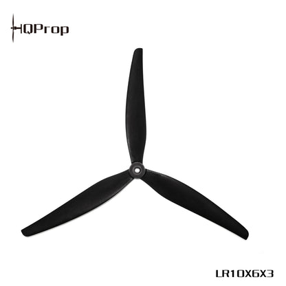 HQProp LR10X6X3 10x6x3 Tri-Blade Propeller, black tri-blade top view with LR10X6X3 marking