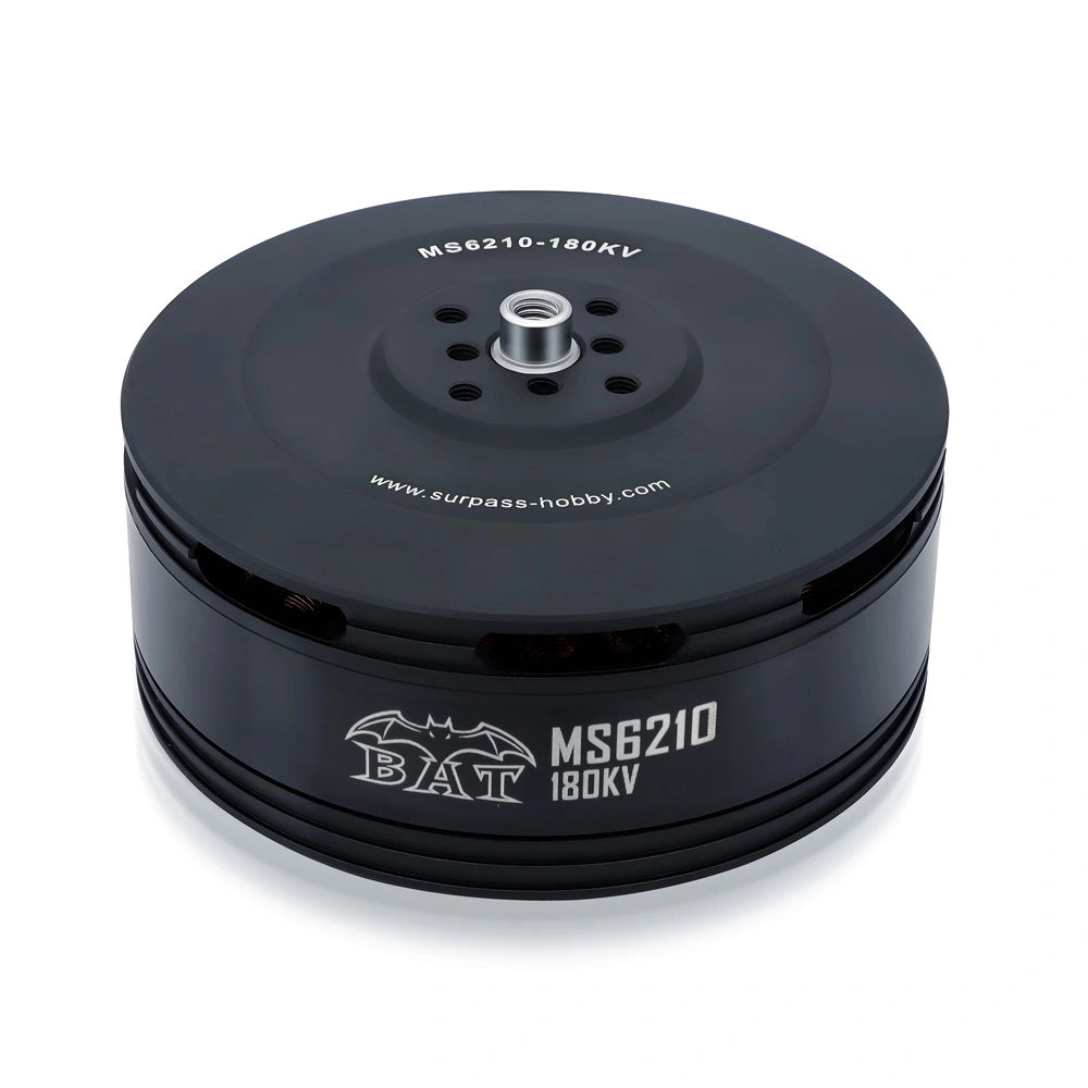 Surpass Hobby BAT MS6210 180KV brushless motor, angled top and side product view