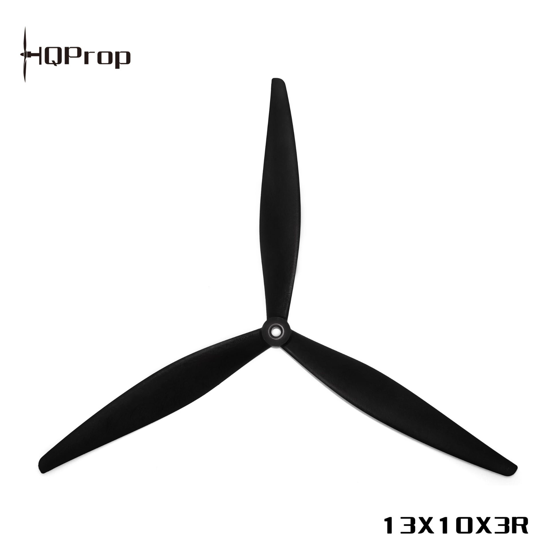 HQProp three-blade propeller labeled 13X10X3R, black finish with center hub