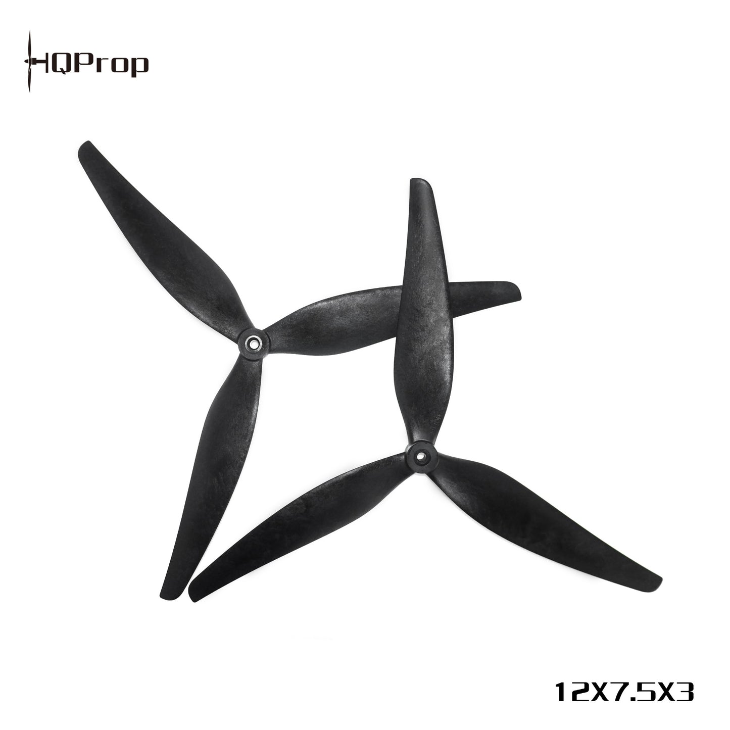 HQProp tri-blade propellers with size marking 12X7.5X3 on white background