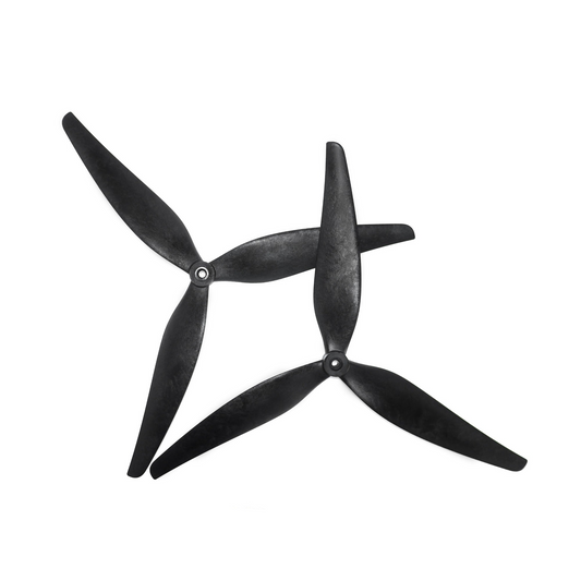 HQ MacroQuad 12X7.5X3 tri-blade propeller set, black, two props on white background