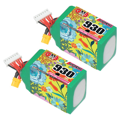 Two GAONENG GNB 930mAh 6S LiPo batteries shown together with XT30U-F and balance leads