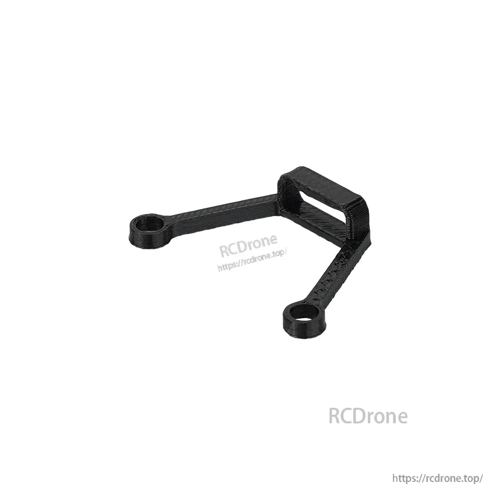 Black 3D printed FPV drone GPS and T-antenna bracket with two mounting holes and a slotted upright
