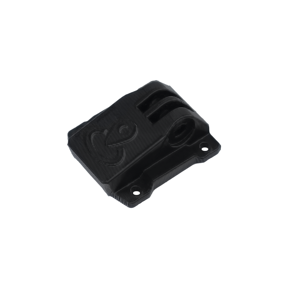 Black 3D printed FPV drone GPS/antenna mount bracket with cylindrical holder and two mounting holes