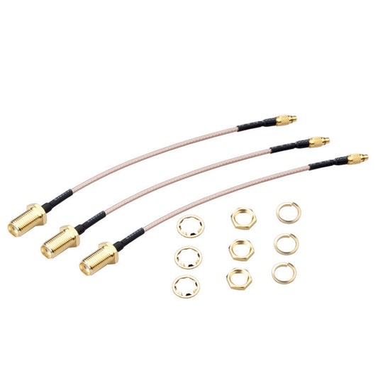 Set of three MMCX to SMA female bulkhead FPV antenna extension pigtail cables with mounting nuts and washers