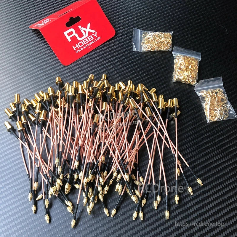Gold MMCX to SMA female FPV antenna extension coax cables with matching mounting nuts and washers