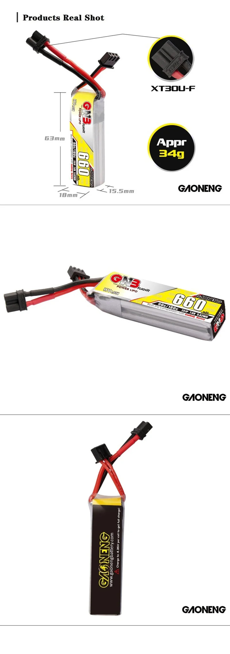 3Pcs Gaoneng GNB 1S/2S/3S/4S/6S HV Lipo Battery, Gaoneng GNB series high voltage lithium-ion battery with capacities from 1S to 6S for various applications.