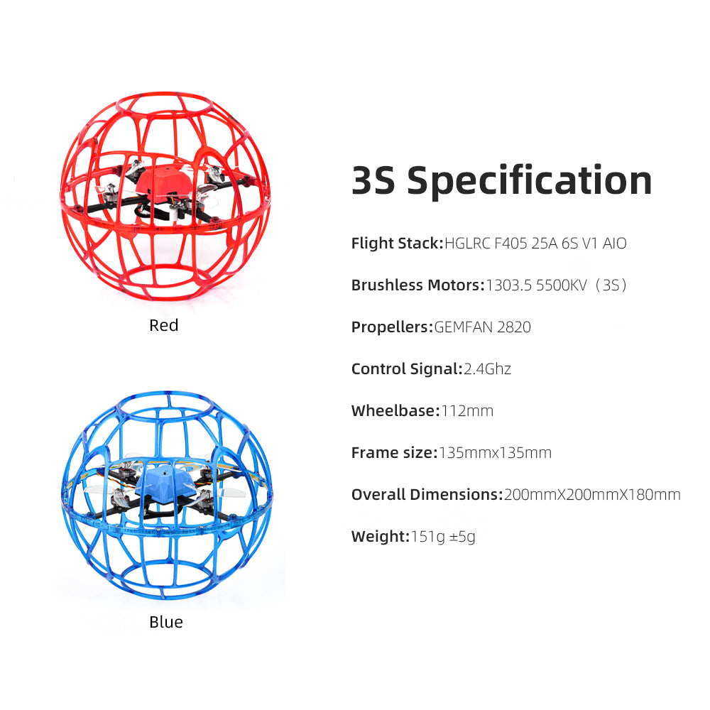 3S specification chart for D200 soccer drone, listing flight stack, motors, propellers and size