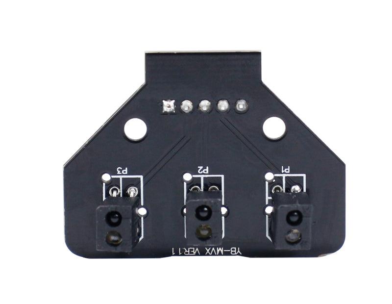 Front view of Yahboom 3-Channel Infrared Tracking Sensor PCB with three sensors labeled P3, P2, P1
