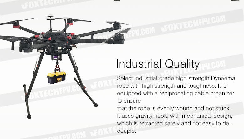 Industrial-grade drone winch with durable rope and organized winding for smooth, secure retraction.