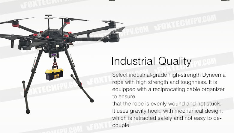 F10 Industrial Drone Winch with 5KG Payload Hook 6 Industrial-grade drone winch with durable rope and organized winding for smooth, secure retraction.