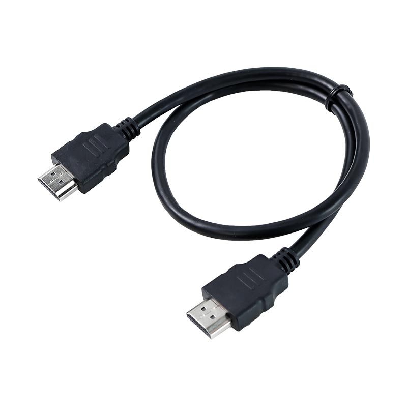 Double HDMI HD Data Cable, black HDMI male to HDMI male lead on white background