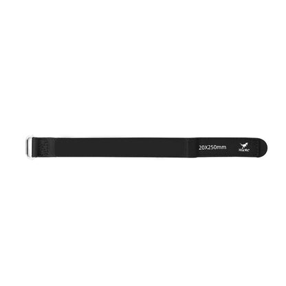 20x250mm aramid fiber battery strap laid flat with metal buckle loop, HGLRC logo print