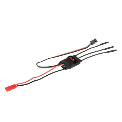 Flashhobby Spaceman 10A ESC, Flashhobby Spaceman 10A brushless ESC with heat-shrink case, JST battery plug, servo lead, and three motor wires