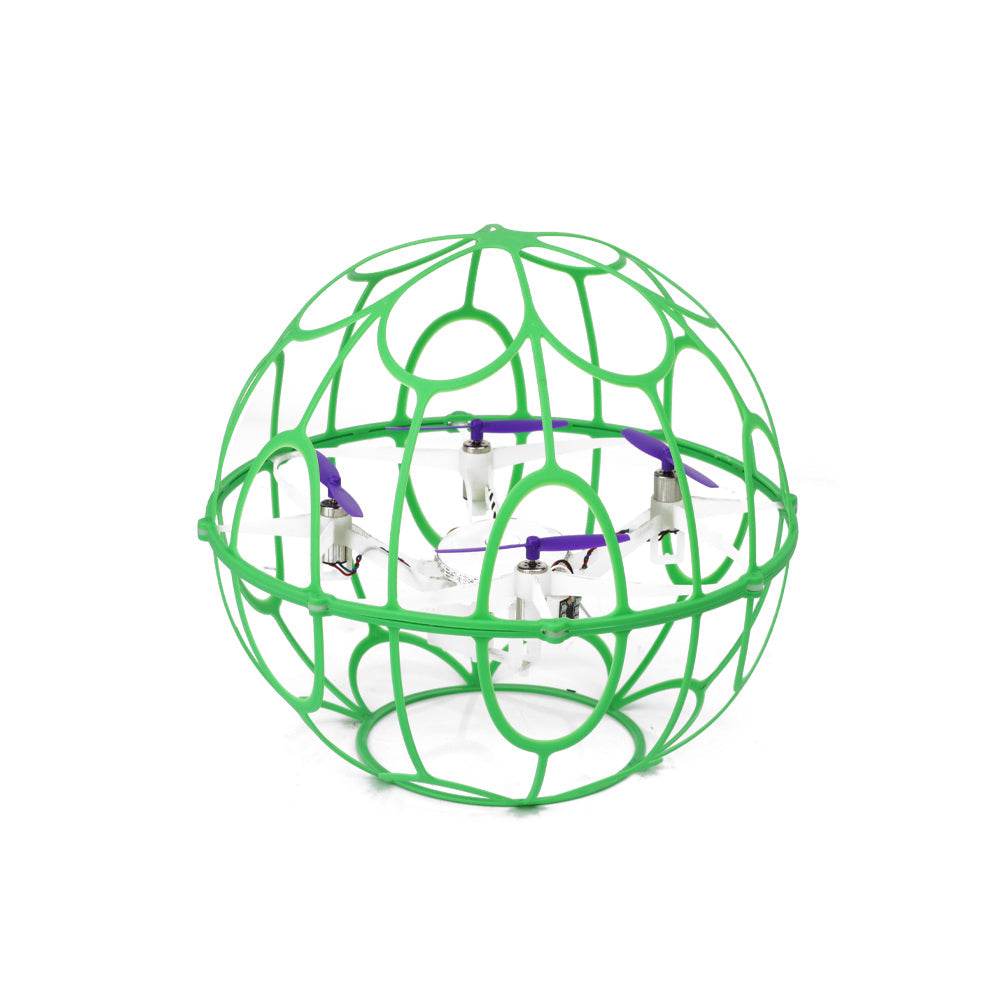 with green spherical protective frame, angled front studio view