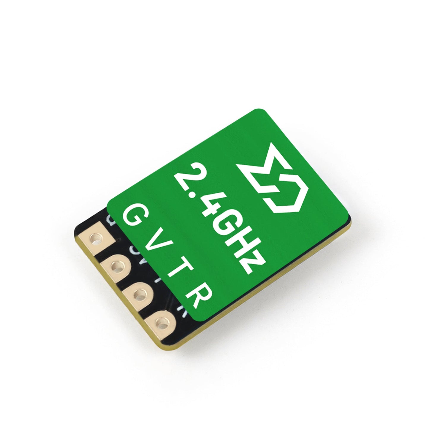Sub250 ELRS Lite 2.4G receiver angled view showing 4 solder pads labeled G V T R
